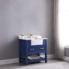 Load image into Gallery viewer, Altair Vanity Altair Georgia 36&quot; Single Bathroom Vanity Set in Jewelry Blue or White and Composite Carrara White Stone Top with White Farmhouse Basin