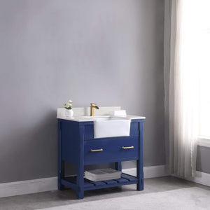 Altair Vanity Altair Georgia 36" Single Bathroom Vanity Set in Jewelry Blue or White and Composite Carrara White Stone Top with White Farmhouse Basin