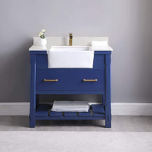 Load image into Gallery viewer, Altair Vanity Altair Georgia 36&quot; Single Bathroom Vanity Set in Jewelry Blue or White and Composite Carrara White Stone Top with White Farmhouse Basin