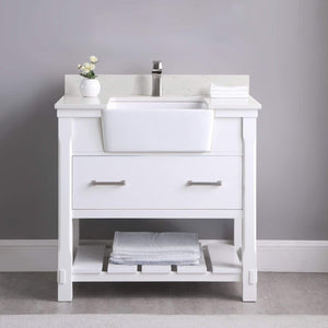 Altair Vanity Altair Georgia 36" Single Bathroom Vanity Set in Jewelry Blue or White and Composite Carrara White Stone Top with White Farmhouse Basin