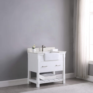 Altair Vanity Altair Georgia 36" Single Bathroom Vanity Set in Jewelry Blue or White and Composite Carrara White Stone Top with White Farmhouse Basin