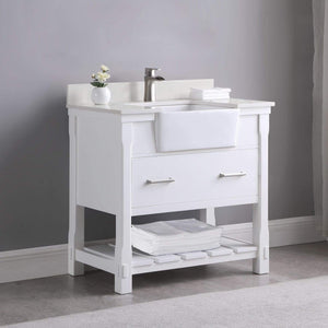 Altair Vanity Altair Georgia 36" Single Bathroom Vanity Set in Jewelry Blue or White and Composite Carrara White Stone Top with White Farmhouse Basin