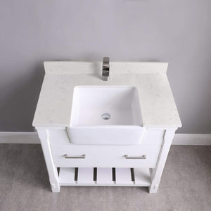 Altair Vanity Altair Georgia 36" Single Bathroom Vanity Set in Jewelry Blue or White and Composite Carrara White Stone Top with White Farmhouse Basin