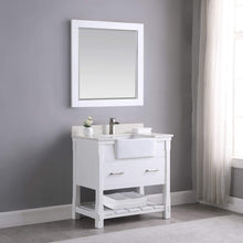 Load image into Gallery viewer, Altair Vanity Altair Georgia 36&quot; Single Bathroom Vanity Set in Jewelry Blue or White and Composite Carrara White Stone Top with White Farmhouse Basin with Mirror