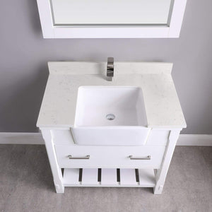 Altair Vanity Altair Georgia 36" Single Bathroom Vanity Set in Jewelry Blue or White and Composite Carrara White Stone Top with White Farmhouse Basin with Mirror