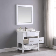 Load image into Gallery viewer, Altair Vanity Altair Georgia 36&quot; Single Bathroom Vanity Set in Jewelry Blue or White and Composite Carrara White Stone Top with White Farmhouse Basin with Mirror
