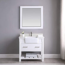 Load image into Gallery viewer, Altair Vanity Altair Georgia 36&quot; Single Bathroom Vanity Set in Jewelry Blue or White and Composite Carrara White Stone Top with White Farmhouse Basin with Mirror