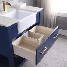 Load image into Gallery viewer, Altair Vanity Altair Georgia 36&quot; Single Bathroom Vanity Set in Jewelry Blue or White and Composite Carrara White Stone Top with White Farmhouse Basin with Mirror