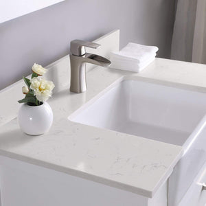 Altair Vanity Altair Georgia 36" Single Bathroom Vanity Set in Jewelry Blue or White and Composite Carrara White Stone Top with White Farmhouse Basin with Mirror