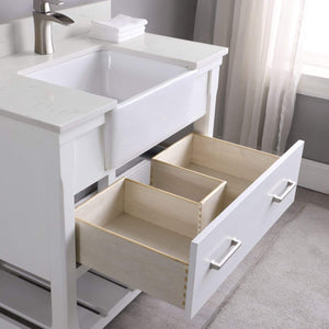 Altair Vanity Altair Georgia 36" Single Bathroom Vanity Set in Jewelry Blue or White and Composite Carrara White Stone Top with White Farmhouse Basin with Mirror