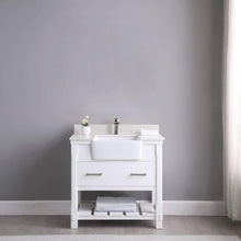 Load image into Gallery viewer, Altair Vanity Altair Georgia 36&quot; Single Bathroom Vanity Set in Jewelry Blue or White and Composite Carrara White Stone Top with White Farmhouse Basin with Mirror
