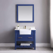 Load image into Gallery viewer, Altair Vanity Altair Georgia 36&quot; Single Bathroom Vanity Set in Jewelry Blue or White and Composite Carrara White Stone Top with White Farmhouse Basin with Mirror