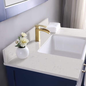 Altair Vanity Altair Georgia 36" Single Bathroom Vanity Set in Jewelry Blue or White and Composite Carrara White Stone Top with White Farmhouse Basin with Mirror