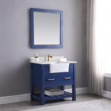 Load image into Gallery viewer, Altair Vanity Altair Georgia 36&quot; Single Bathroom Vanity Set in Jewelry Blue or White and Composite Carrara White Stone Top with White Farmhouse Basin with Mirror
