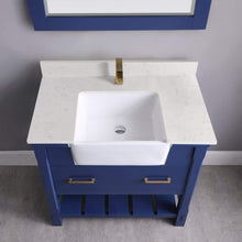 Load image into Gallery viewer, Altair Vanity Altair Georgia 36&quot; Single Bathroom Vanity Set in Jewelry Blue or White and Composite Carrara White Stone Top with White Farmhouse Basin with Mirror