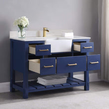 Load image into Gallery viewer, Altair Vanity Altair Georgia 48&quot; Single Bathroom Vanity Set in Jewelry Blue or White and Composite Carrara White Stone Top with White Farmhouse Basin