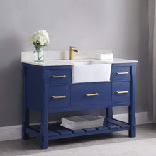 Load image into Gallery viewer, Altair Vanity Altair Georgia 48&quot; Single Bathroom Vanity Set in Jewelry Blue or White and Composite Carrara White Stone Top with White Farmhouse Basin