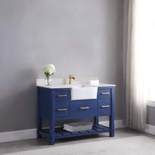 Load image into Gallery viewer, Altair Vanity Altair Georgia 48&quot; Single Bathroom Vanity Set in Jewelry Blue or White and Composite Carrara White Stone Top with White Farmhouse Basin