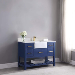 Altair Vanity Altair Georgia 48" Single Bathroom Vanity Set in Jewelry Blue or White and Composite Carrara White Stone Top with White Farmhouse Basin