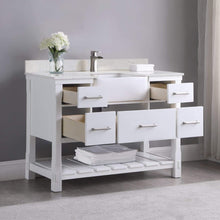 Load image into Gallery viewer, Altair Vanity Altair Georgia 48&quot; Single Bathroom Vanity Set in Jewelry Blue or White and Composite Carrara White Stone Top with White Farmhouse Basin