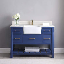 Load image into Gallery viewer, Altair Vanity Altair Georgia 48&quot; Single Bathroom Vanity Set in Jewelry Blue or White and Composite Carrara White Stone Top with White Farmhouse Basin