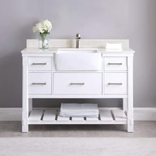 Load image into Gallery viewer, Altair Vanity Altair Georgia 48&quot; Single Bathroom Vanity Set in Jewelry Blue or White and Composite Carrara White Stone Top with White Farmhouse Basin