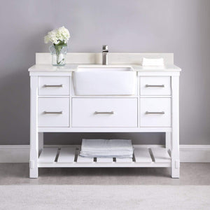 Altair Vanity Altair Georgia 48" Single Bathroom Vanity Set in Jewelry Blue or White and Composite Carrara White Stone Top with White Farmhouse Basin