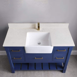 Altair Vanity Altair Georgia 48" Single Bathroom Vanity Set in Jewelry Blue or White and Composite Carrara White Stone Top with White Farmhouse Basin