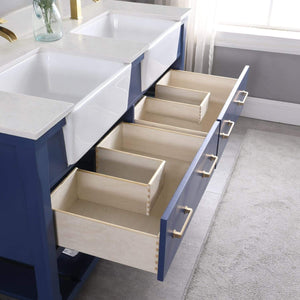 Altair Vanity Altair Georgia 60" Double Bathroom Vanity Set in Jewelry Blue or White and Composite Carrara White Stone Top with White Farmhouse Basin