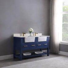 Load image into Gallery viewer, Altair Vanity Altair Georgia 60&quot; Double Bathroom Vanity Set in Jewelry Blue or White and Composite Carrara White Stone Top with White Farmhouse Basin