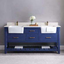 Load image into Gallery viewer, Altair Vanity Altair Georgia 72&quot; Double Bathroom Vanity Set in Jewelry Blue or White and Composite Carrara White Stone Top with White Farmhouse Basin