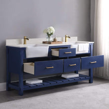 Load image into Gallery viewer, Altair Vanity Altair Georgia 72&quot; Double Bathroom Vanity Set in Jewelry Blue or White and Composite Carrara White Stone Top with White Farmhouse Basin