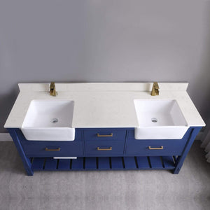 Altair Vanity Altair Georgia 72" Double Bathroom Vanity Set in Jewelry Blue or White and Composite Carrara White Stone Top with White Farmhouse Basin