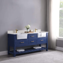 Load image into Gallery viewer, Altair Vanity Altair Georgia 72&quot; Double Bathroom Vanity Set in Jewelry Blue or White and Composite Carrara White Stone Top with White Farmhouse Basin