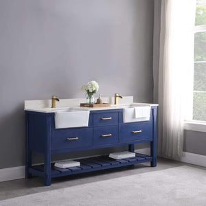 Altair Vanity Altair Georgia 72" Double Bathroom Vanity Set in Jewelry Blue or White and Composite Carrara White Stone Top with White Farmhouse Basin