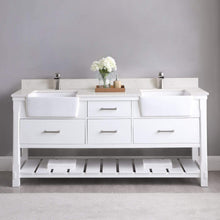 Load image into Gallery viewer, Altair Vanity Altair Georgia 72&quot; Double Bathroom Vanity Set in Jewelry Blue or White and Composite Carrara White Stone Top with White Farmhouse Basin