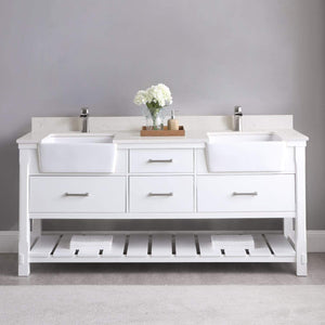 Altair Vanity Altair Georgia 72" Double Bathroom Vanity Set in Jewelry Blue or White and Composite Carrara White Stone Top with White Farmhouse Basin