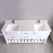 Load image into Gallery viewer, Altair Vanity Altair Georgia 72&quot; Double Bathroom Vanity Set in Jewelry Blue or White and Composite Carrara White Stone Top with White Farmhouse Basin