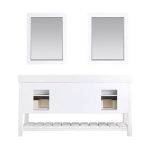 Altair Vanity Altair Georgia 72" Double Bathroom Vanity Set in Jewelry Blue or White and Composite Carrara White Stone Top with White Farmhouse Basin With Mirror