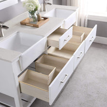 Load image into Gallery viewer, Altair Vanity Altair Georgia 72&quot; Double Bathroom Vanity Set in Jewelry Blue or White and Composite Carrara White Stone Top with White Farmhouse Basin With Mirror