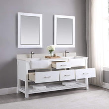 Load image into Gallery viewer, Altair Vanity Altair Georgia 72&quot; Double Bathroom Vanity Set in Jewelry Blue or White and Composite Carrara White Stone Top with White Farmhouse Basin With Mirror