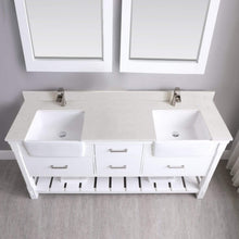 Load image into Gallery viewer, Altair Vanity Altair Georgia 72&quot; Double Bathroom Vanity Set in Jewelry Blue or White and Composite Carrara White Stone Top with White Farmhouse Basin With Mirror