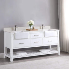 Load image into Gallery viewer, Altair Vanity Altair Georgia 72&quot; Double Bathroom Vanity Set in Jewelry Blue or White and Composite Carrara White Stone Top with White Farmhouse Basin With Mirror
