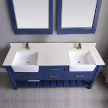 Load image into Gallery viewer, Altair Vanity Altair Georgia 72&quot; Double Bathroom Vanity Set in Jewelry Blue or White and Composite Carrara White Stone Top with White Farmhouse Basin With Mirror