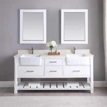 Load image into Gallery viewer, Altair Vanity Altair Georgia 72&quot; Double Bathroom Vanity Set in Jewelry Blue or White and Composite Carrara White Stone Top with White Farmhouse Basin With Mirror