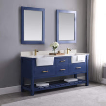 Load image into Gallery viewer, Altair Vanity Altair Georgia 72&quot; Double Bathroom Vanity Set in Jewelry Blue or White and Composite Carrara White Stone Top with White Farmhouse Basin With Mirror
