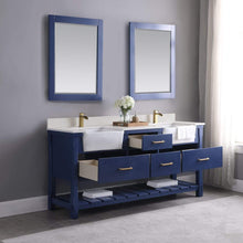 Load image into Gallery viewer, Altair Vanity Altair Georgia 72&quot; Double Bathroom Vanity Set in Jewelry Blue or White and Composite Carrara White Stone Top with White Farmhouse Basin With Mirror