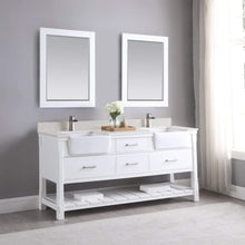 Load image into Gallery viewer, Altair Vanity Altair Georgia 72&quot; Double Bathroom Vanity Set in Jewelry Blue or White and Composite Carrara White Stone Top with White Farmhouse Basin With Mirror