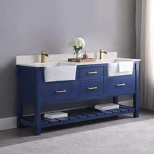 Load image into Gallery viewer, Altair Vanity Altair Georgia 72&quot; Double Bathroom Vanity Set in Jewelry Blue or White and Composite Carrara White Stone Top with White Farmhouse Basin With Mirror