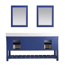 Load image into Gallery viewer, Altair Vanity Altair Georgia 72&quot; Double Bathroom Vanity Set in Jewelry Blue or White and Composite Carrara White Stone Top with White Farmhouse Basin With Mirror